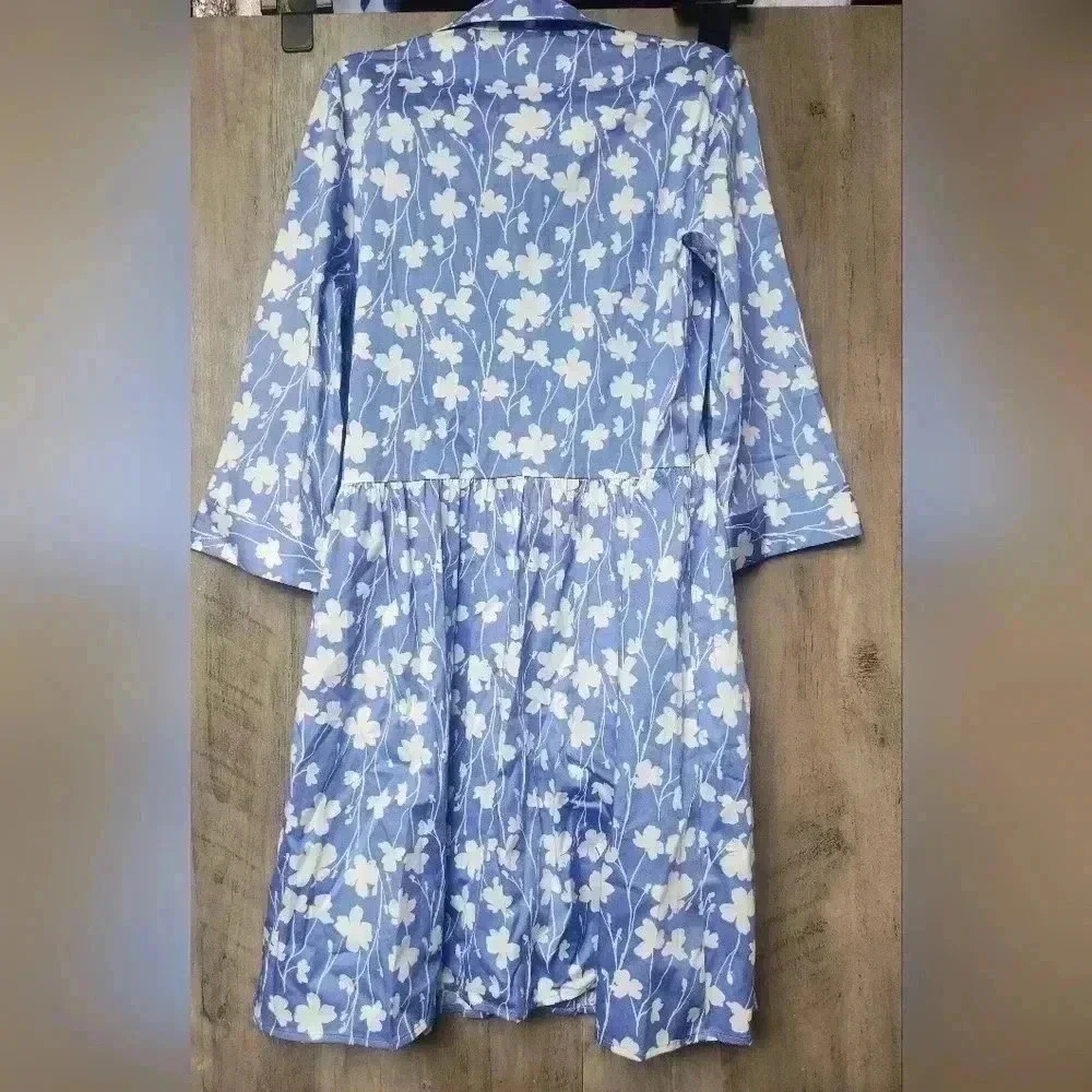 UNTUCKit Stretch Cotton Demi Shirt Dress Blue White Floral Size XS Women's - Picture 9 of 11